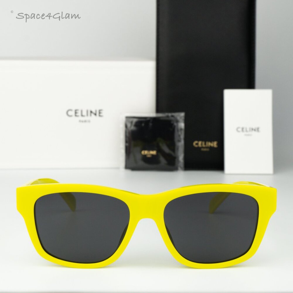 BRAND NEW Celine CL40249U 39A MONOCHROMS Neon Yellow Smoke Geometric Sunglasses
